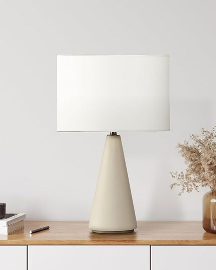 Brightech Nathaniel LED Table Lamp - Modern White Cement Tower Table Lamp for Bedside, Nightstand, Desk - Cozy Soft White Light for Living Room, Bedroom - LeafyLoom