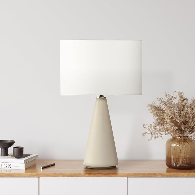 Brightech Nathaniel LED Table Lamp - Modern White Cement Tower Table Lamp for Bedside, Nightstand, Desk - Cozy Soft White Light for Living Room, Bedroom - LeafyLoom