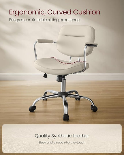 VASAGLE Office Chair, Desk Chair, Vanity Chair with Back, Individual Armrest Structure, Synthetic Leather, Adjustable Height, for Home Office, Cappuccino Beige UOBG033W03 - LeafyLoom