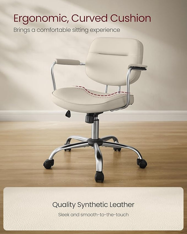 VASAGLE Office Chair, Desk Chair, Vanity Chair with Back, Individual Armrest Structure, Synthetic Leather, Adjustable Height, for Home Office, Cappuccino Beige UOBG033W03 - LeafyLoom