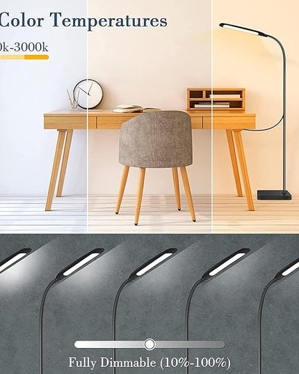 Syrinx LED Floor Lamp, 2 in 1 Standing Lamp with 3 Color Temperatures, Stepless Dimmable Table Lamps Floor Standing Lamps for Home Office Studying Reading Bedside 10W LED Desk Light - Black - LeafyLoom