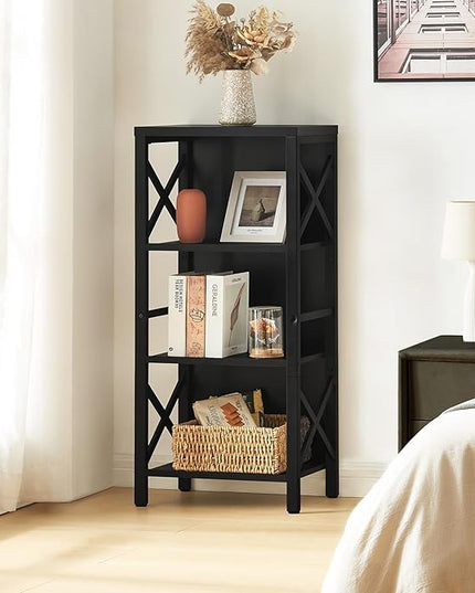 Bookcase, Industrial Small Bookshelf,4-Tier Narrow Bookcase Storage Organizer, Small Book Shelf for Small Spaces, Living Room, Bedroom and Home Office, Black - LeafyLoom