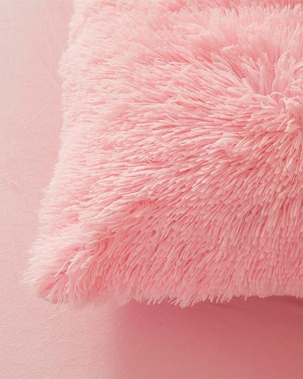 FOPPA pink fluffy Comforter Cover Set king- Ultra Soft fluffy Pink Bedding Sets 3 Pieces (1 Duvet Cover + 2 Pillow case) pink fluffy bed set (Light Pink, King) - LeafyLoom