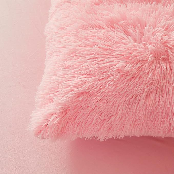FOPPA pink fluffy Comforter Cover Set king- Ultra Soft fluffy Pink Bedding Sets 3 Pieces (1 Duvet Cover + 2 Pillow case) pink fluffy bed set (Light Pink, King) - LeafyLoom