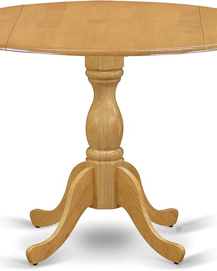 East West Furniture Dublin 5 Piece Kitchen Set Includes a Round Room Table with Dropleaf and 4 Linen Fabric Upholstered Dining Chairs, 42x42 Inch, DLNO5-OAK-C - LeafyLoom