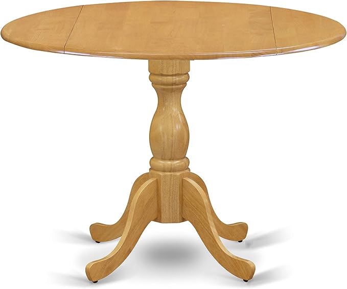 East West Furniture Dublin 5 Piece Kitchen Set Includes a Round Room Table with Dropleaf and 4 Linen Fabric Upholstered Dining Chairs, 42x42 Inch, DLNO5-OAK-C - LeafyLoom
