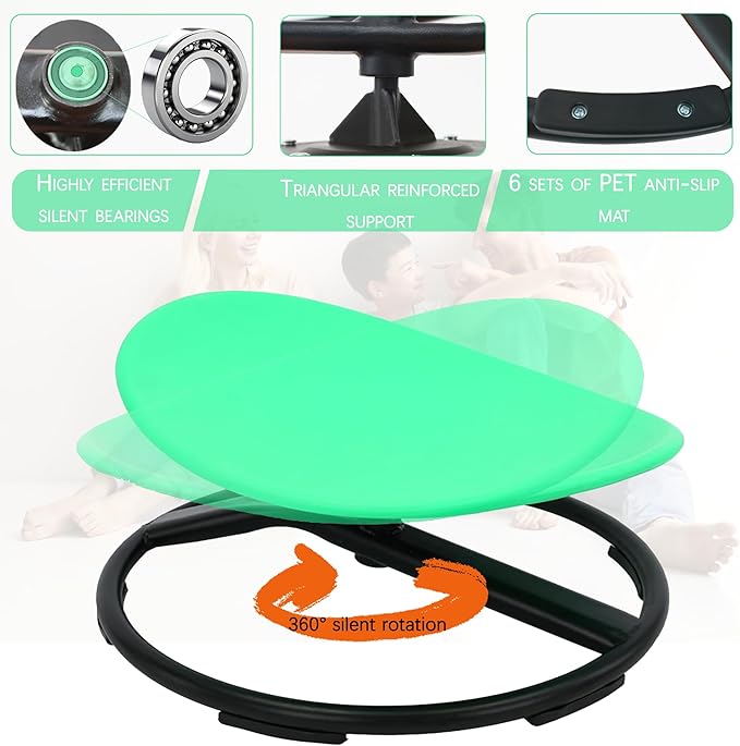 Kids Swivel Chair, Sensory Spin Chair for Autism Kids, Body Coordination Training Chair,Metal Base Non Slip Safer (Green) - LeafyLoom