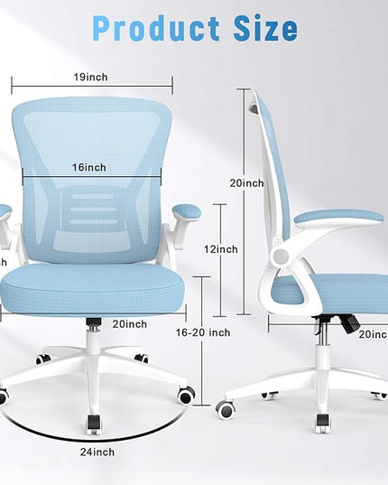 naspaluro Ergonomic Office Chair, Mid Back Desk Chair with Adjustable Height, Swivel Chair with Flip-Up Arms and Lumbar Support, Breathable Mesh Computer Chair for Home/Study/Working, Blue - LeafyLoom