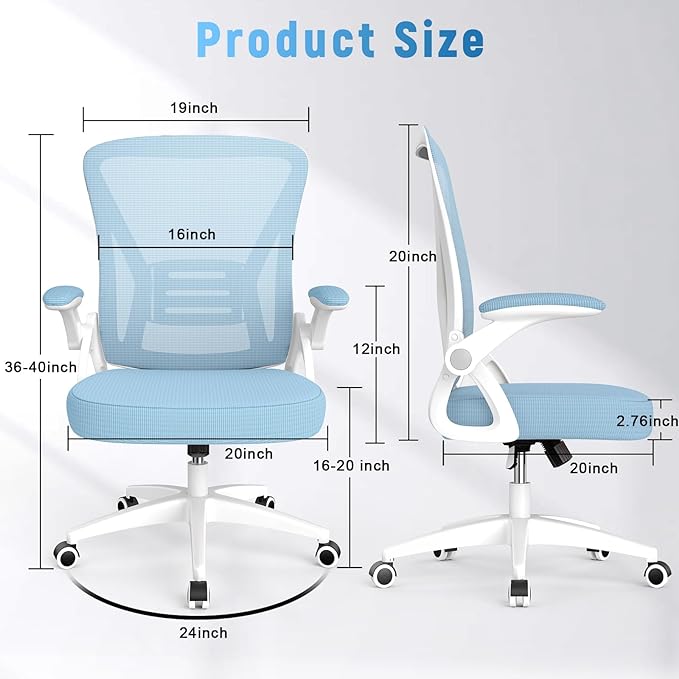 naspaluro Ergonomic Office Chair, Mid Back Desk Chair with Adjustable Height, Swivel Chair with Flip-Up Arms and Lumbar Support, Breathable Mesh Computer Chair for Home/Study/Working, Blue - LeafyLoom