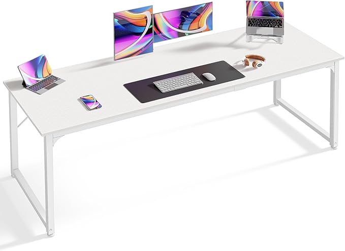 Computer Desk, 70 Inch Office Desk, Gaming Desk with Storage, Writing Desk Work Desk for Home Office, Study, Long Simple Desk, Large Legroom, Metal Frame, White - LeafyLoom