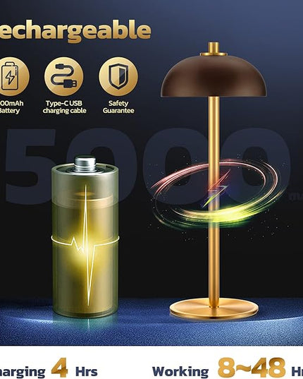 2 Pack LED Cordless Table Lamp Rechargeable,5000mAh Battery Operated Table Lamp, 3 Color Stepless Dimming Metal Table Light with Memory Function for Outdoor, Dinner, Patio, Home.(Brown) - LeafyLoom