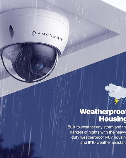 Amcrest UltraHD 4K (8MP) Outdoor Security POE IP Camera, 3840x2160, 98ft NightVision, 2.8mm Lens, IP67 Weatherproof, IK10 Vandal Resistant Dome, MicroSD Recording, White (IP8M-2493EW) Amcrest