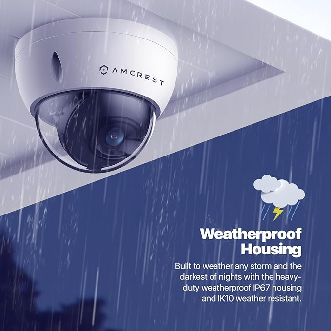 Amcrest UltraHD 4K (8MP) Outdoor Security POE IP Camera, 3840x2160, 98ft NightVision, 2.8mm Lens, IP67 Weatherproof, IK10 Vandal Resistant Dome, MicroSD Recording, White (IP8M-2493EW) Amcrest