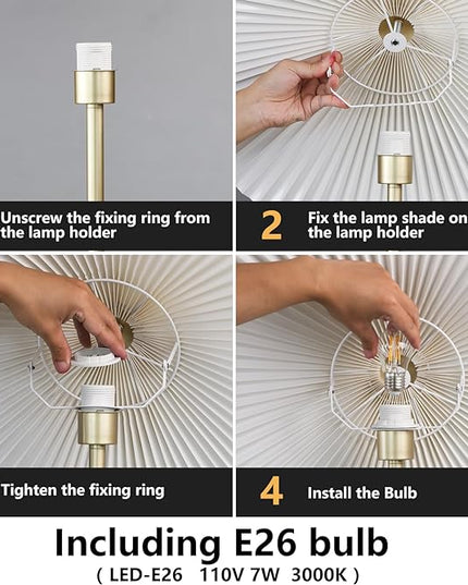 KUNJOULAM Pleated Floor Lamp, Gold Pole Floor Lamps, Simple Design Tall Lamp with Beige Lampshade, Standing Lamp for Living Room, Bedroom, Office, Home - LeafyLoom