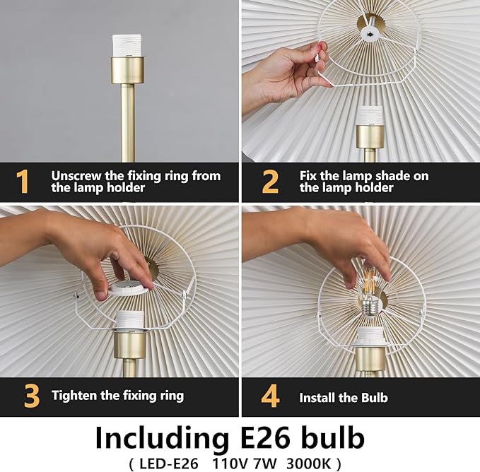 KUNJOULAM Pleated Floor Lamp, Gold Pole Floor Lamps, Simple Design Tall Lamp with Beige Lampshade, Standing Lamp for Living Room, Bedroom, Office, Home - LeafyLoom