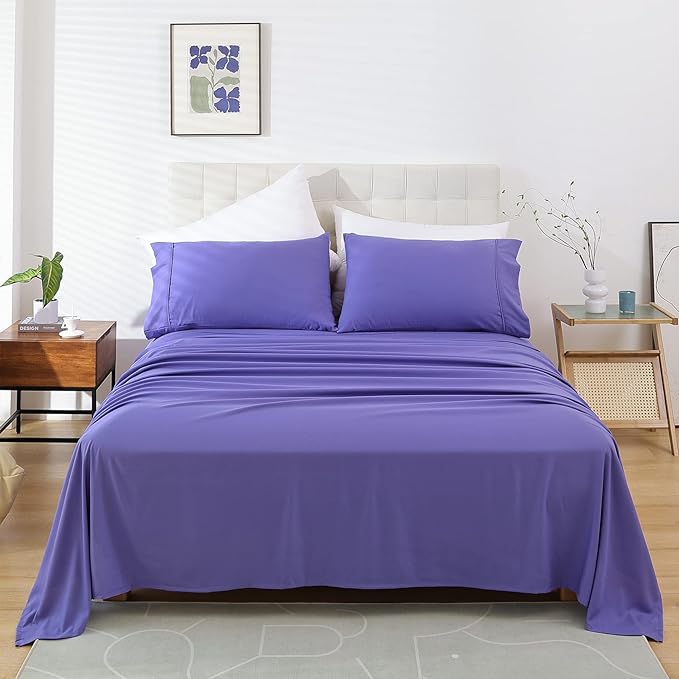 Whitney Home Textile Queen Sheet Set - 4 Piece Soft Breathable Bed Sheets for Queen Size Bed, Deep Pocket Lxuury Brushed Sheets, Hotel Bedding Sheets and Pillowcases, Wrinkle Free Oeko-Tex Sheets - LeafyLoom