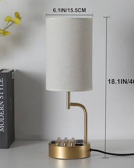 Dreamholder Table Lamp with 3 USB Charging Ports, Modern Desk Lamp with AC Outlet and Phone Stands, Perfect Bedside Lamp for Bedroom, Living Room, Office (Pack of 2), Gold - LeafyLoom
