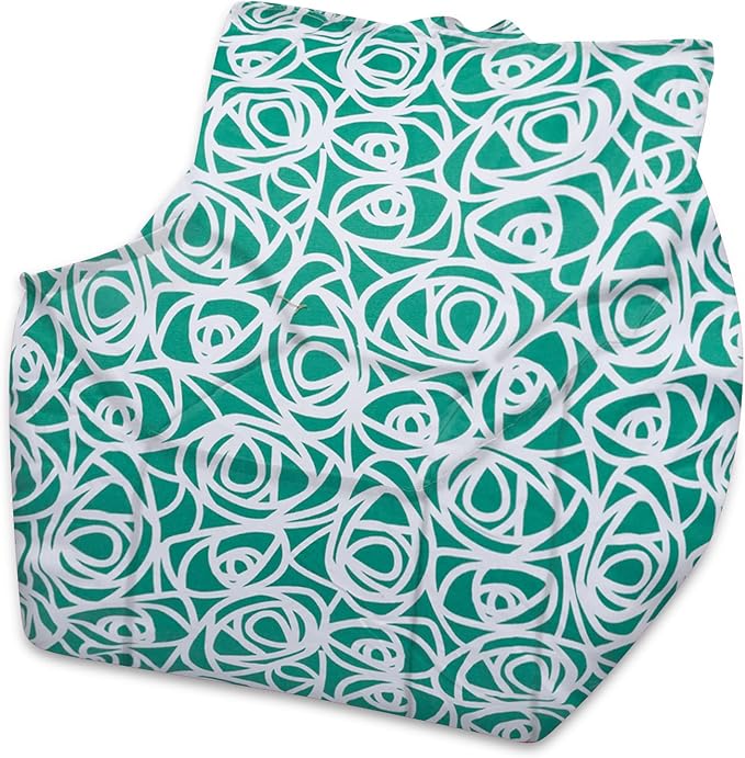 Posh Creations Structured Comfy Bean Bag Chair for Gaming, Reading, and Watching TV, Newport Chair, Canvas - Roses Mint - LeafyLoom