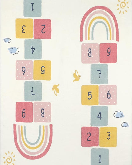 Topotdor Rainbow Sky Hopscotch Game Rugs,Kids Play Area Rugs Soft Floor Carpet for Bedroom Playroom Nursery,Great Gift for Girls & Boys,47" x 71" - LeafyLoom