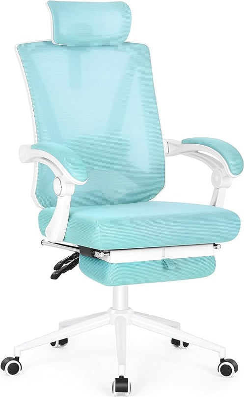 Misolant Ergonomic Office Chair with Footrest, Ergonomic Desk Chair with Adjustable 2D Lumbar Support, High Back Office Chair with Adjustable Headrest, Comfortable Executive Office Chair -Blue - LeafyLoom