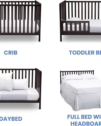 Delta Children Heartland 4-in-1 Convertible Crib, Dark Chocolate + Delta Children Twinkle Galaxy Dual Sided Recycled Fiber Core Crib and Toddler Mattress (Bundle) - LeafyLoom