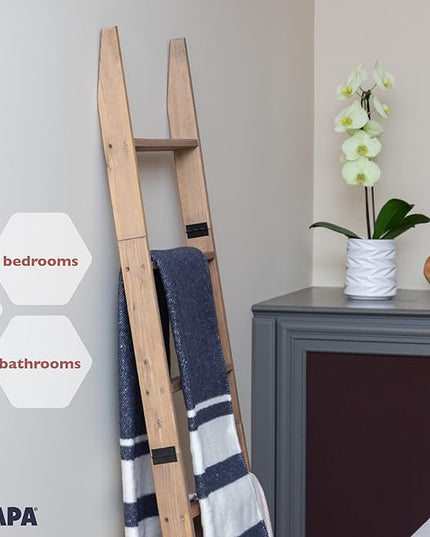 Ilyapa Blanket Ladder for The Living-Room - Rustic Decorative Quilt Ladder with Folding Construction for Easy Storage, Brown Weathered Wood - LeafyLoom