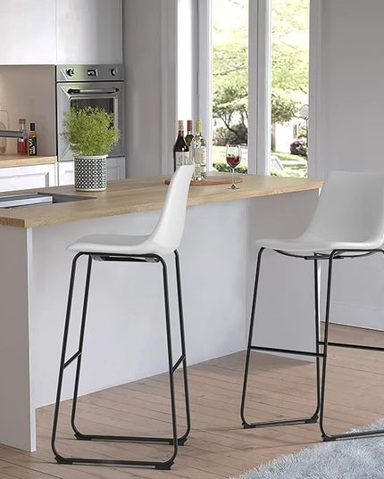 NicBex Retro Bar Stools Crazy-Horse Leather with Metal Legs Barstools, Lounge Kitchen Island Bar Stools, Set of 2, (White Color) (A-GE17024-USSU014) - LeafyLoom