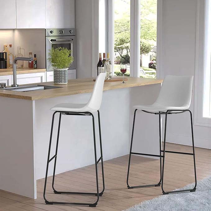 NicBex Retro Bar Stools Crazy-Horse Leather with Metal Legs Barstools, Lounge Kitchen Island Bar Stools, Set of 2, (White Color) (A-GE17024-USSU014) - LeafyLoom