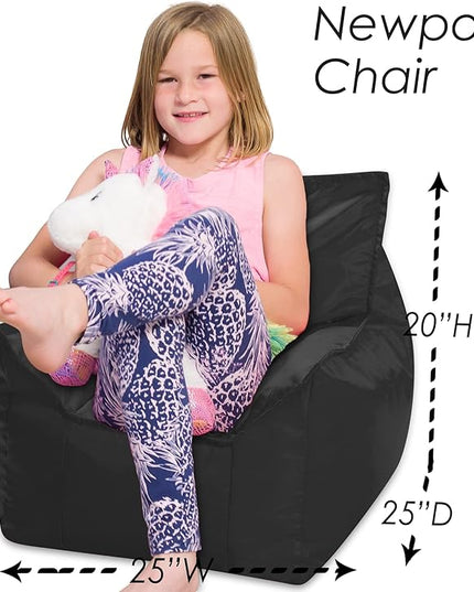 Posh Creations Bean Bag Chair Structured Comfy Seat Use for Gaming, Reading and Watching TV, Newport, Black - LeafyLoom