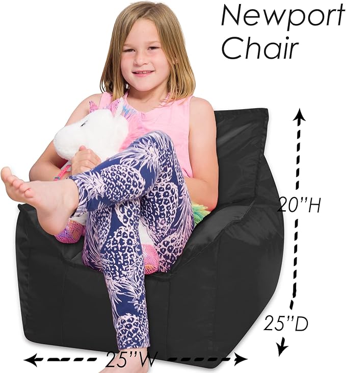 Posh Creations Bean Bag Chair Structured Comfy Seat Use for Gaming, Reading and Watching TV, Newport, Black - LeafyLoom