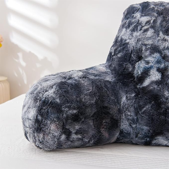 A Nice Night Faux Fur Reading Pillow Bed Wedge Large Adult Children Backrest with Arms Back Support for Sitting Up in Bed/Couch for Bedrest,Tie Dyed Gray - LeafyLoom