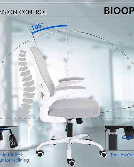 Office Chair Mesh Desk Chair with Flip Up Armrests Computer Chair Lumbar Support Ergonomic Chair Adjustable Swivel and Height Gaming Chair for Adults and Teens (NEW-GREY, Classic) - LeafyLoom