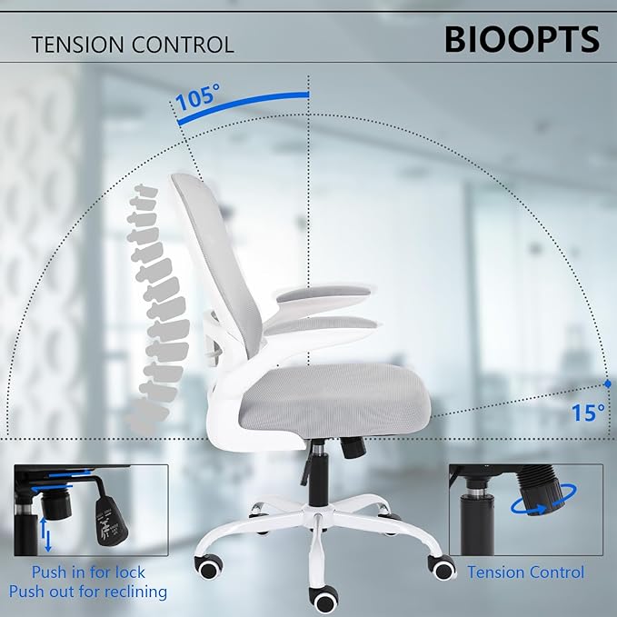 Office Chair Mesh Desk Chair with Flip Up Armrests Computer Chair Lumbar Support Ergonomic Chair Adjustable Swivel and Height Gaming Chair for Adults and Teens (NEW-GREY, Classic) - LeafyLoom