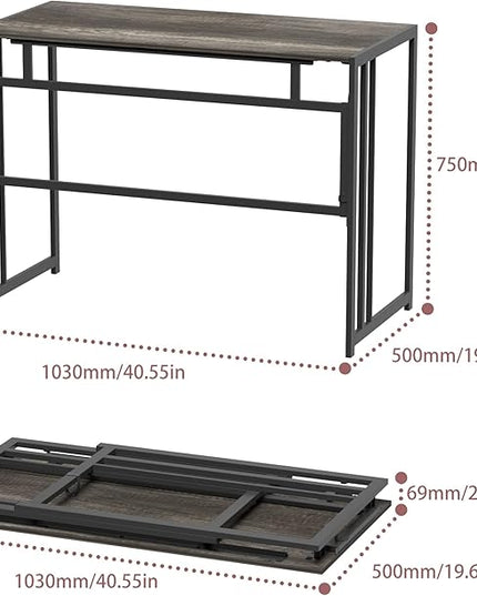 Folding Desk 40'' Computer Desk for Home Office, No Assembly Office Desk Foldable Simple Study Writing Desk Table for Small Spaces(Dark Grey) - LeafyLoom