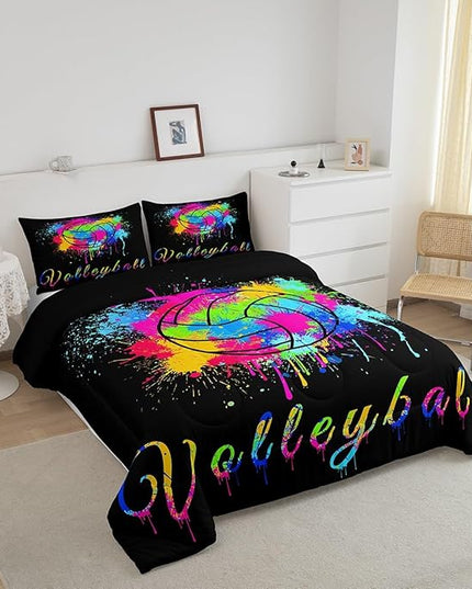 Feelyou Kids Volleyball Comforter Set Twin Size Sports Game Bedding Set for Boys Girls Teens Bedroom Decor Tie Dye Comforter Women Men Volleyball Player Duvet Set with 1 Pillow Case - LeafyLoom