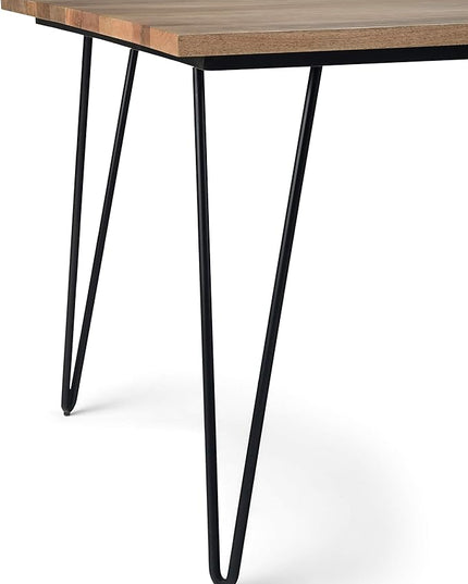 SIMPLIHOME Hunter SOLID MANGO WOOD and Metal 66 Inch Rectangle Industrial Dining Table in Natural, For the Dining Room - LeafyLoom