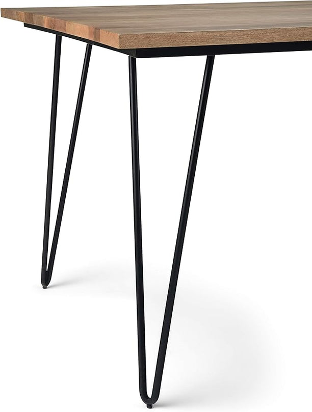SIMPLIHOME Hunter SOLID MANGO WOOD and Metal 66 Inch Rectangle Industrial Dining Table in Natural, For the Dining Room - LeafyLoom