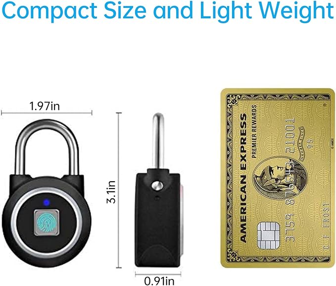 Fingerprint Padlock, Bluetooth Lock, Mobile APP, MEGAFEIS Smart Padlock with Keyless Biometric, Water Resistant, Suitable for Gym, Sports, Bike, School, Fence and Storage(Black) MEGAFEIS