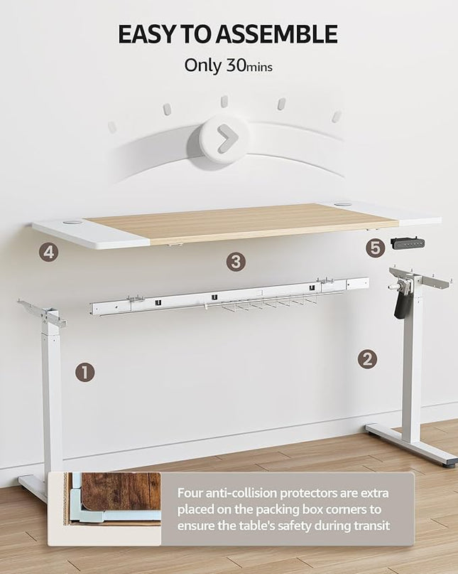 Electric Standing Desk Adjustable - 55 x 24 Inch Sit Stand up Desk with Cable Management - 3 Memory Preset Adjustable Height Desk Computer Home Office Desk - LeafyLoom