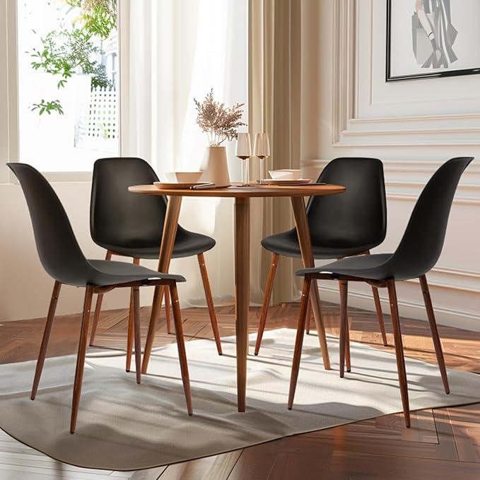 CangLong Modern Dining Chairs Set of 4 with Plastic Cushion Metal Legs Side Chairs for Kitchen,Living Room,Black - LeafyLoom
