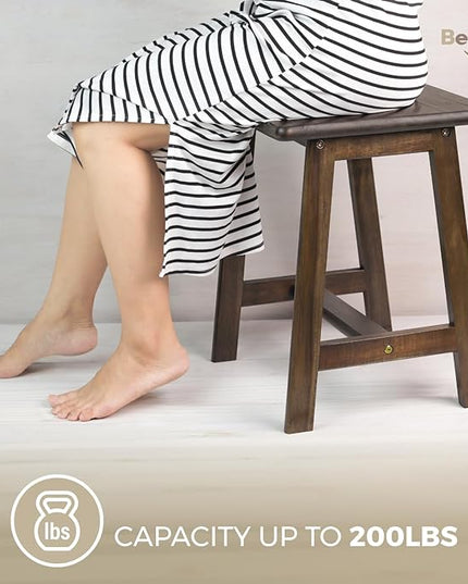 Rectangular Acacia Wood Stool (16.7" D x 13" W x 17.7" H) Small Bench Seat, Small End Table Stool, Bathroom Stool Wood, Plant Stool, Makeup Stool, Perfect Size for Living Room,Bathroom (Walnut Color) - LeafyLoom