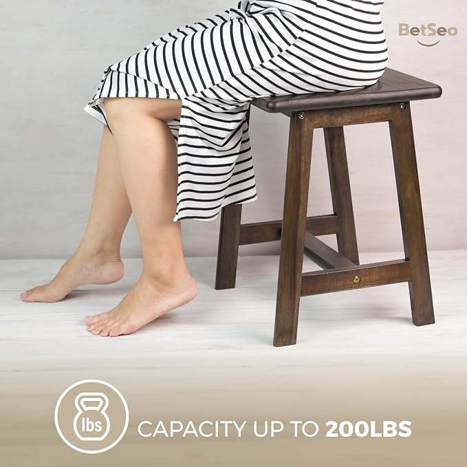 Rectangular Acacia Wood Stool (16.7" D x 13" W x 17.7" H) Small Bench Seat, Small End Table Stool, Bathroom Stool Wood, Plant Stool, Makeup Stool, Perfect Size for Living Room,Bathroom (Walnut Color) - LeafyLoom