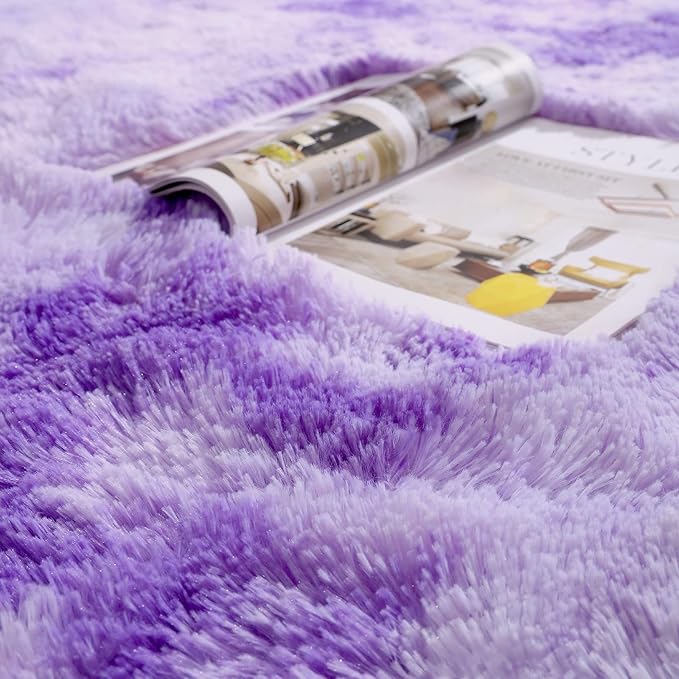 AROGAN Soft Rainbow Area Rugs for Girls Room 2x6 Feet, Fluffy Girls Bedroom Rugs, Princess Rug, Cute Colorful Carpet for Kids Teens Nursery Toddler （Purple） - LeafyLoom
