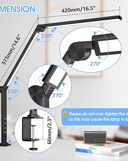 ShineTech LED Desk Lamp with Clamp, Architect Desk Lamp with Dual Light and Adjustable Swing Arm, 4 CCT Modes & 5 Brightness Levels Desk Light - LeafyLoom