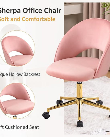 Furniliving Pink Vanity Chair, Cute Desk Chairs for Girls with Back, Rolling Upholstered Accent Chair for Living Room/Makeup Room/Bedroom, Pink - LeafyLoom
