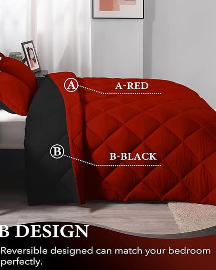 downluxe Twin Comforter Set - Red and Black Twin Comforter, Soft Bedding Sets for All Seasons - 2 Pieces - 1 Comforter (66"x92") and 1 Pillow Sham(20"x26") - LeafyLoom