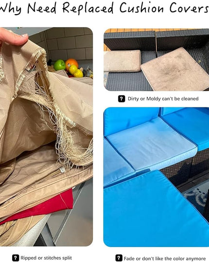 ClawsCover 14Pack Outdoor Patio Seat and Back Cushions Replacement Covers Fit for 7Pieces 6-Seater Wicker Rattan Sectional Couch Chair Furniture Set,Light Khaki-Include Cover Only (Small) - LeafyLoom