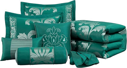 Chezmoi Collection 7-Piece Jacquard Floral Comforter Set (King, Green/Silver) - LeafyLoom