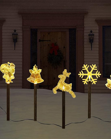 BRIGHTDECK Solar Christmas Pathway Lights Outdoor Decorations, Landscape Lights Waterproof Led Garden Stake Lights for Walkway Yard Lawn Porch Holiday Decor 5-Pack BRIGHTDECK