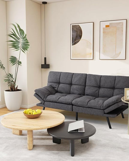 MUUEGM Futon Sofa Bed Couch - Convertible Sofa Bed, Loveseat Sleeper Sofa with Adjustable Backrest, Memory Foam Folding Futon for Living Room, Small Space, Apartment, Office, Grey - LeafyLoom